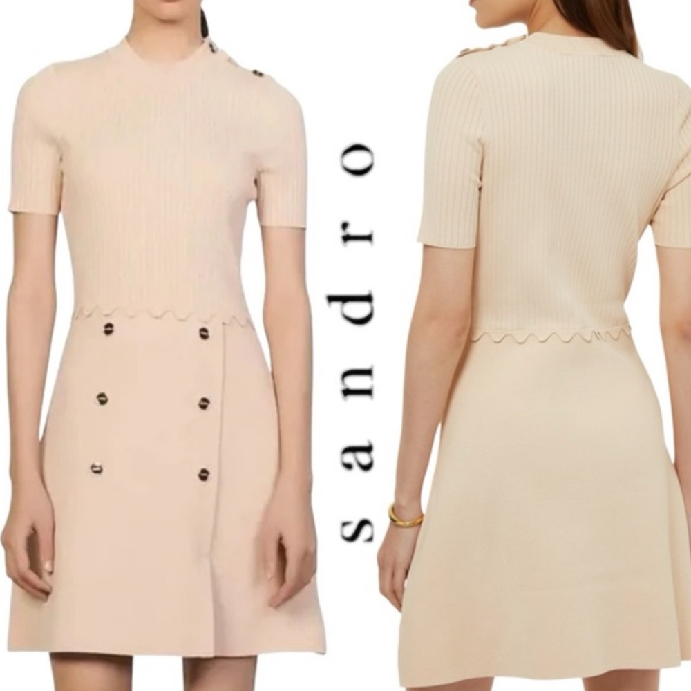 Sandro Cream Short Sleeve Button Dress